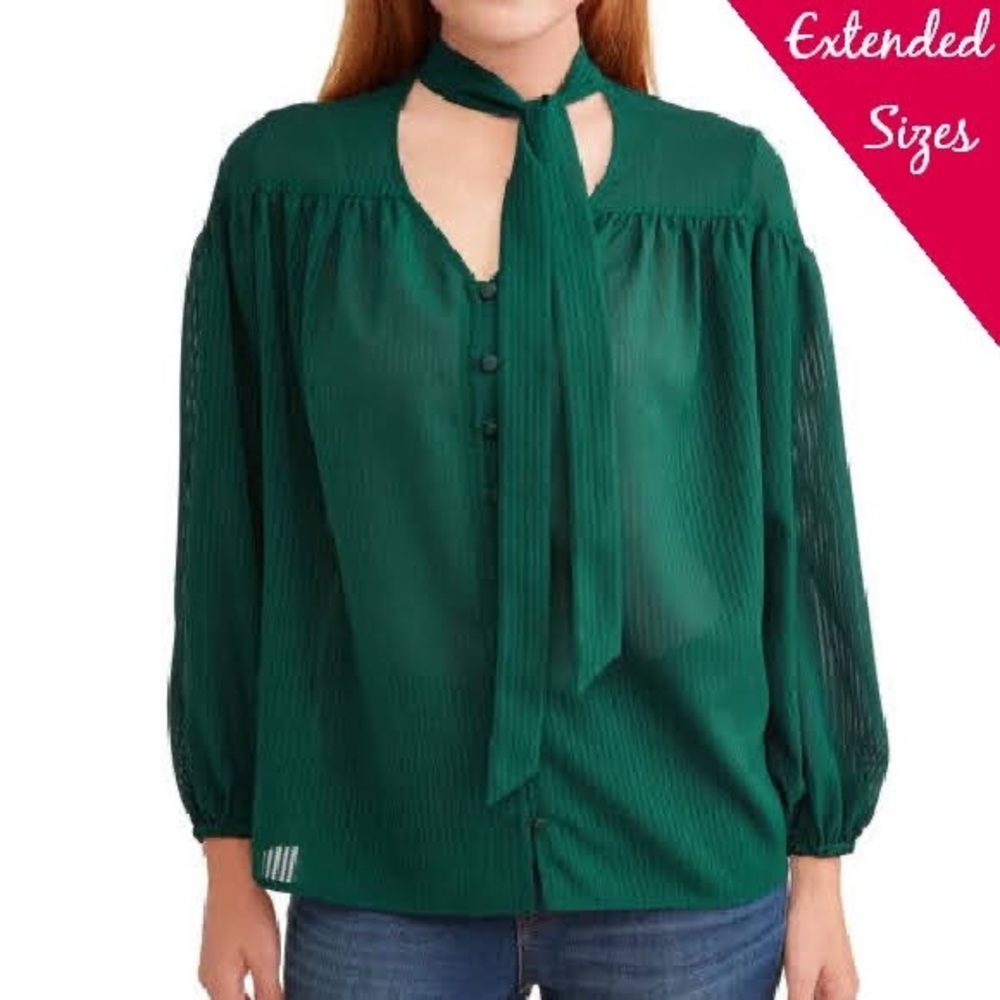 Tie Neck Blouse, Green